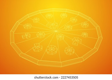 Fresh pizza. Traditional italian fast food meal. European snack. Wireframe low poly mesh vector illustration