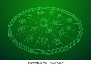 Fresh pizza. Traditional Italian fast food meal. European snack. Wireframe low poly mesh vector illustration