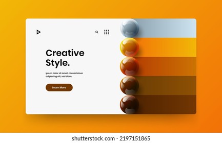 Fresh placard vector design layout. Unique realistic spheres postcard illustration.