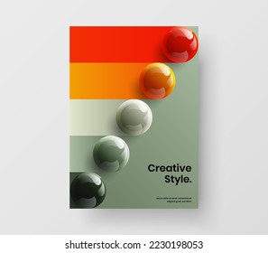 Fresh placard vector design layout. Unique 3D balls leaflet illustration.