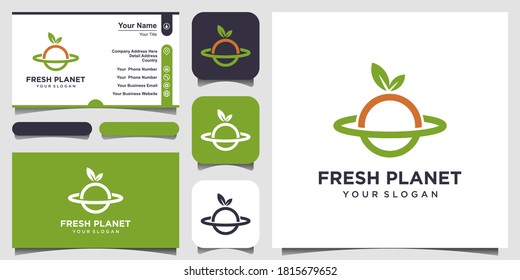 fresh planet with line art style logo and business card design.