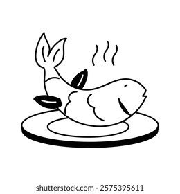 Fresh plate on plate, seafood, dining vector design