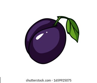 Fresh Plum. Cartoon Vector Icon Isolated On White Background.