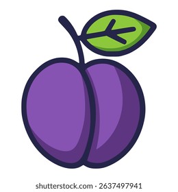 fresh plum fruit sweet food nature healthy flat color vector illustration template design