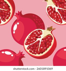 Fresh Pomegranate Composition Vector Graphic Illustration Design With Seeds And Natural Style Layout