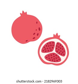 Fresh pomegranate. Exotic and tropical fruit. Healthy food. Vector illustration in flat style