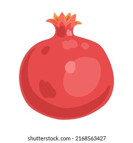 Fresh pomegranate fruit. In cartoon style. Isolated on white background. Vector flat illustration.