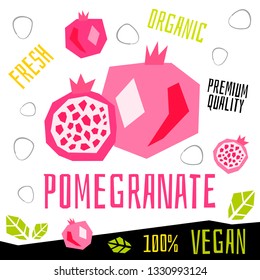 Fresh pomegranate fruits organic vegan food vector hand drawn illustrations