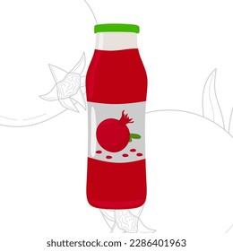 Fresh pomegranate juice, Healthy juice in bottle isolated. Sweet pomegranate juice. flat vector illustration