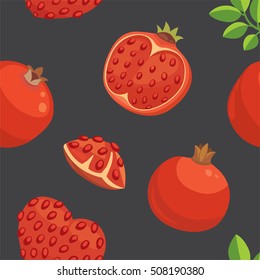 Fresh pomegranates hand drawn background. Doodle wallpaper vector. Colorful seamless pattern