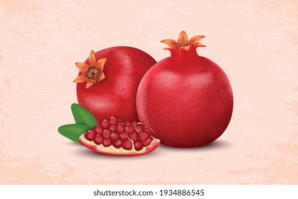 ilustración vectorial de granadas frescas con semillas de granado rojo
