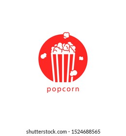 Fresh popcorn in a striped box. Flat icon for the entertainment industry. Linear symbol of cinema and television. Simple minimal design.