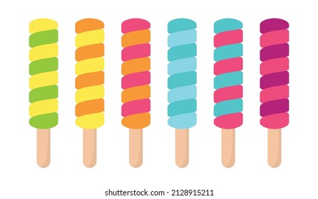 Fresh popsicle ice cream stick fruits vector for summer in strawberry mint grapes orange pineapple and melon taste flavor