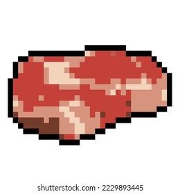 Carne de cerdo y carne de buey, Pixel Art. Trozos cortados para cocinar, aislados de fondo blanco. Icono de la comida para el juego. 