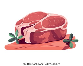 Fresh pork chop on organic leaf plate icon isolated