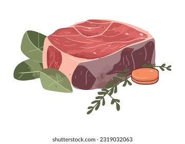 Fresh pork steak and herb meal icon isolated