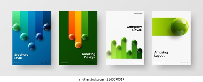 Fresh postcard A4 design vector layout composition. Premium 3D balls poster concept set.