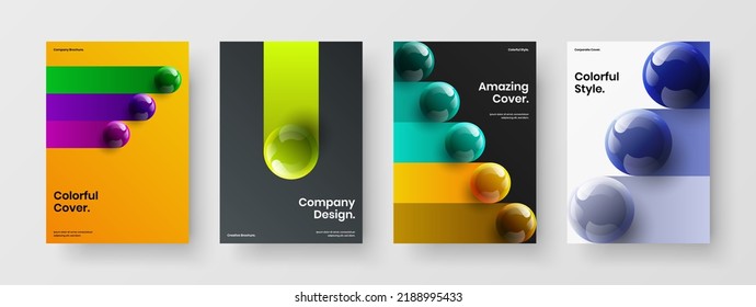 Fresh postcard A4 design vector layout bundle. Trendy 3D spheres annual report illustration composition.