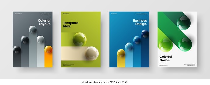 Fresh poster A4 vector design layout composition. Colorful 3D balls corporate cover concept set.