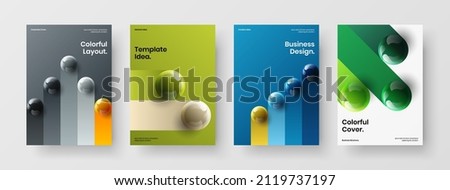Fresh poster A4 vector design layout composition. Colorful 3D balls corporate cover concept set.