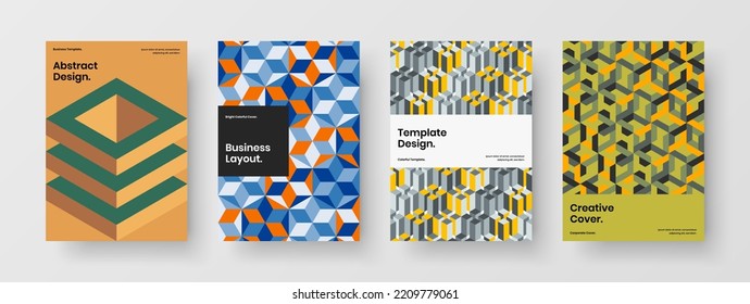 Fresh poster vector design illustration bundle. Colorful geometric tiles banner layout set.