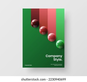 Plantilla de diseño vectorial de afiches recién hecha. Resumen de bolas realistas diseño de folletos corporativos.