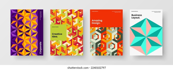 Fresh poster vector design template composition. Clean mosaic hexagons presentation illustration bundle.