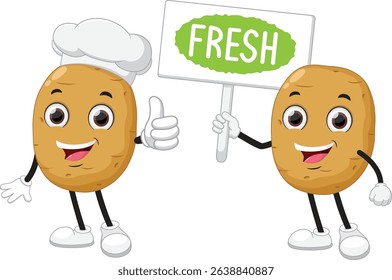 Fresh Potato chef cartoon mascot Character isolated on white backgrounds	