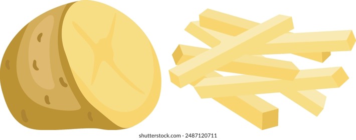 Fresh potato half and sticks