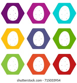 Fresh potato icon set many color hexahedron isolated on white vector illustration