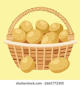 Fresh Potatoes in Basket Vector Illustration with Rustic Farm Harvest and Organic Vegetable Design