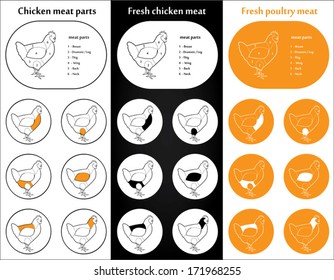 Fresh poultry meat parts Icons for packaging and info-graphic 2