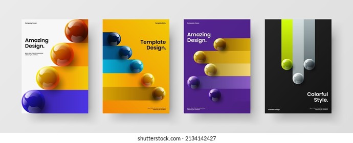 Fresh presentation vector design illustration collection. Bright 3D balls company identity layout composition.