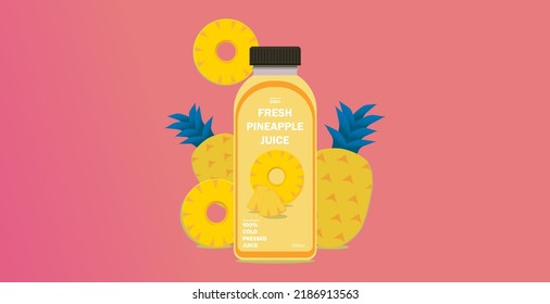 Jugo de piña fresco prensado y plantilla en el diseño de corte de papel colorido, el concepto de jardín natural o granja, ilustración