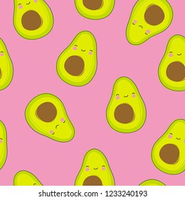 Fresh print with cartoon avocado. Funny cartoon avocado healhty food. Seamless pattern