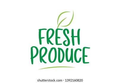 fresh produce green word text with leaf suitable for icon, badge or typography logo design