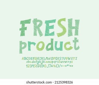 Fresh product green label, sketch style font