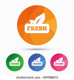 Fresh product sign icon. Leaf symbol. Triangular low poly button with flat icon. Vector
