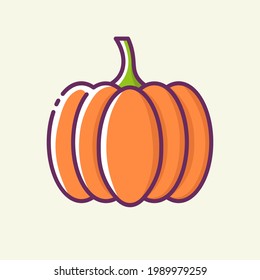 Fresh pumpkin beet colored icon. Vegetable products. Healthy food concept. Vector stylish flat illustrations on yellow background.