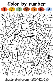 Fresh pumpkin color by number color by number vector illustration. Funny pumpkin educational coloring page with numbers and colors vertical printable worksheet