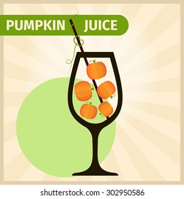 Fresh pumpkin juice or cocktail illustration concept. Healthy lifestyle or diet vector flat design elements.