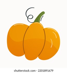 Fresh pumpkin on a white background. Preparing for winter. Autumn harvest. Pumpkin icon - gourd family. Thanksgiving or Halloween vector isolated illustration.
