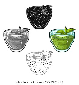 Fresh puree of greens with a mint leaf .Vegetarian Breakfast of greens.Vegetarian Dishes single icon in cartoon style vector symbol stock illustration.
