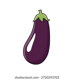 Ícone de ilustração de vetor vegetal de berinjela roxo fresco em estilo de desenho animado plano isolado