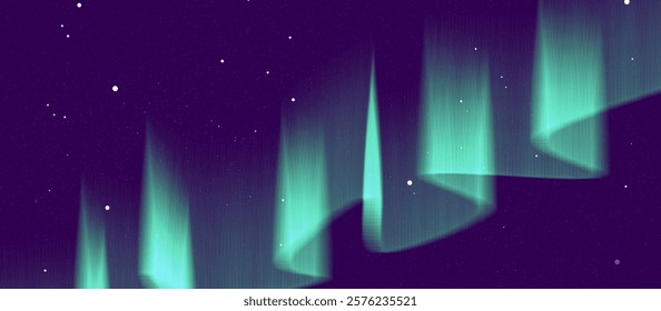 Fresh purple sky with green Aurora and many stars in the shape of the milky way, astronomy background, Vector illustration. landscape
