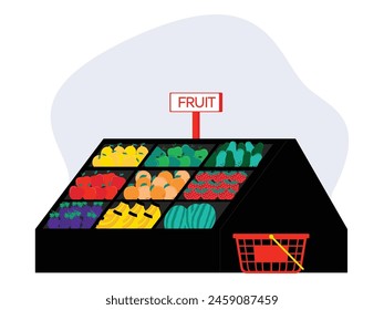 Fresh and quality fruits available in supermarket, vector illustration.