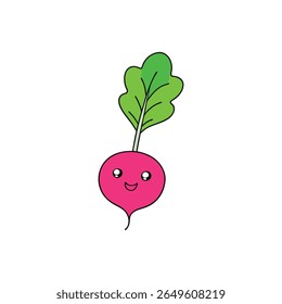Fresh radish with green leaves playful veggie flat vector Vector illustration