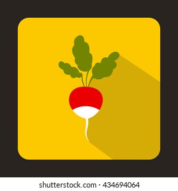 Fresh radish with leaves icon in flat style