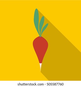 Fresh radish with leaves icon. Flat illustration of fresh radish with leaves vector icon for web