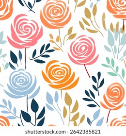 Arco-íris fresco vermelho laranja azul rosa azul azul azul água Terra Brown francês cinza branco abstrato rosa selvagem flor folha elegante aquarela Escandinávia projeto sem costura padrão papel de parede pastel tecido fundo vetor